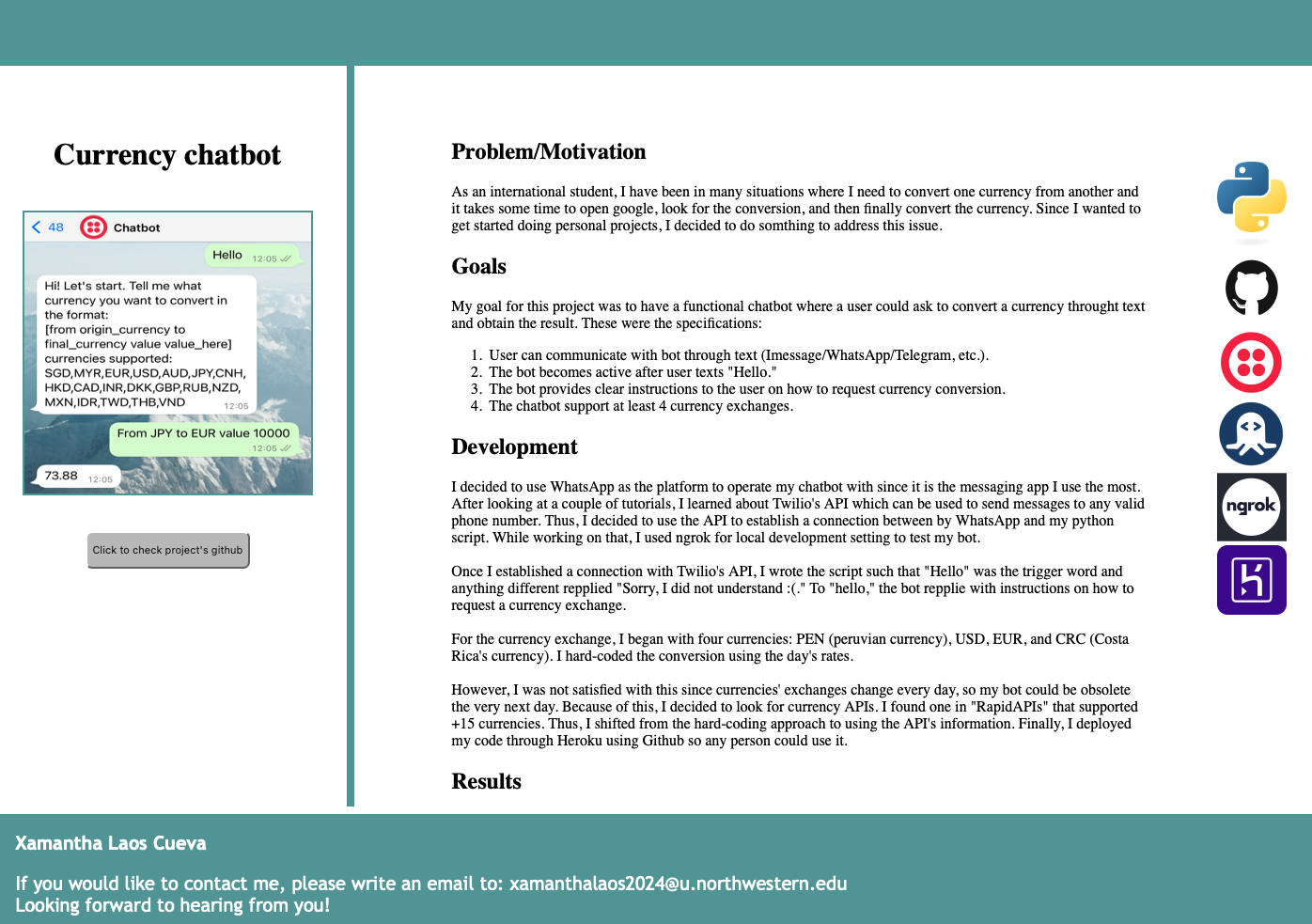 Picture of the project Currency Chatbot. Click here to go to the project.